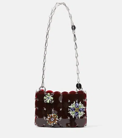 Rabanne Small Embellished Shoulder Bag In Burgundy