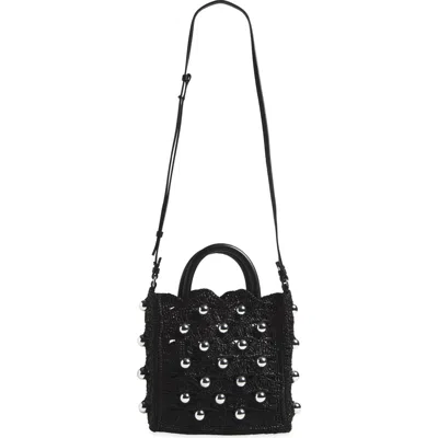 Rabanne Small Raffia Tote Bag In Black/silver