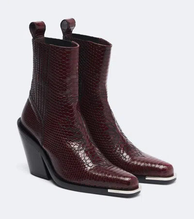 Rabanne Snake-effect Leather Cowboy Boots In Burgundy