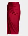 Rabanne Gathered Jersey Midi Skirt In Scarlet Red In Scarlet Red