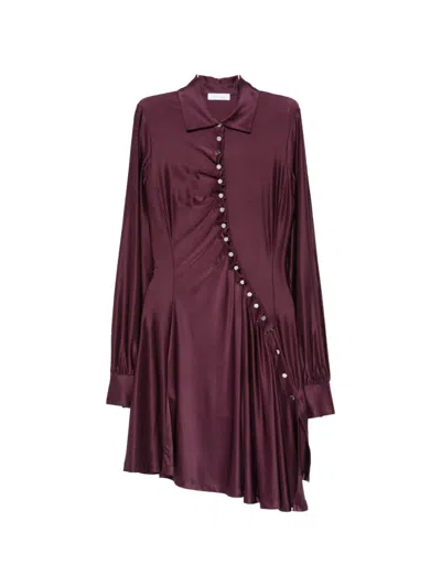 Rabanne Pleated Jersey-satin Mini Dress In Burgundy