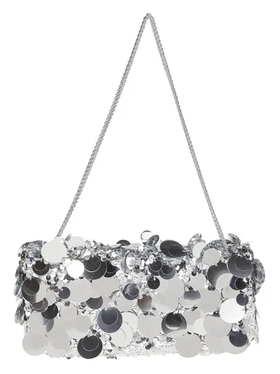 Rabanne Sparkle Baguette Cylindrical Lamb Leather Shoulder Bag In Silver