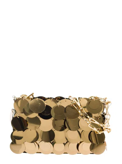 RABANNE SPARKLE NANO GOLD TONE SHOULDER BAG WITH MACRO SEQUINS IN METAL WOMAN