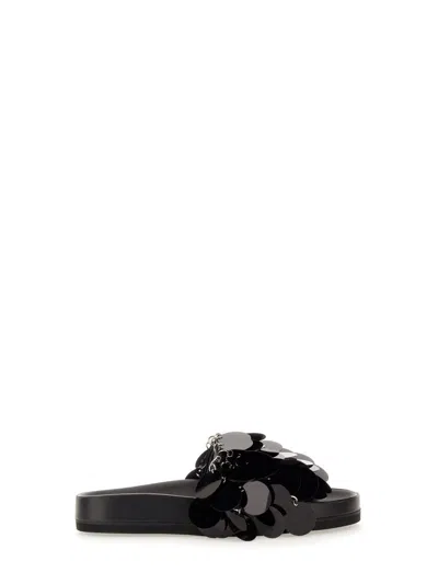 Rabanne Embellished Flat Sole Open Toe Sandal In Black