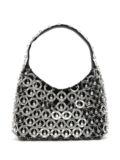 Rabanne Spherical Satin Shoulder Bag With Metallic Embellishments In Black