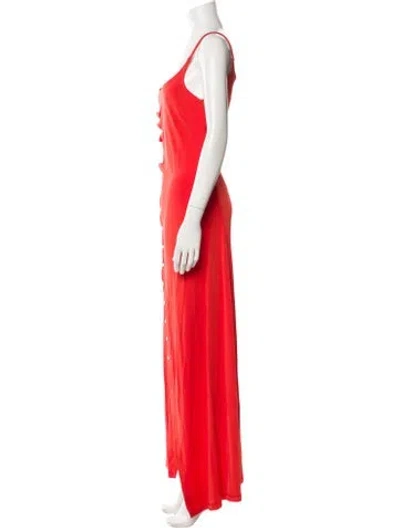 Pre-owned Rabanne Square Neckline Long Dress In Red