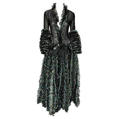Pre-owned Rabanne S/s 1987 Paco  Haute Couture Runway Sheer Embroidered Ruffle Gown Custom In Black