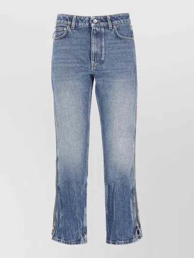 Rabanne Straight Cotton Jeans Side Zip Ring Detail In Blue