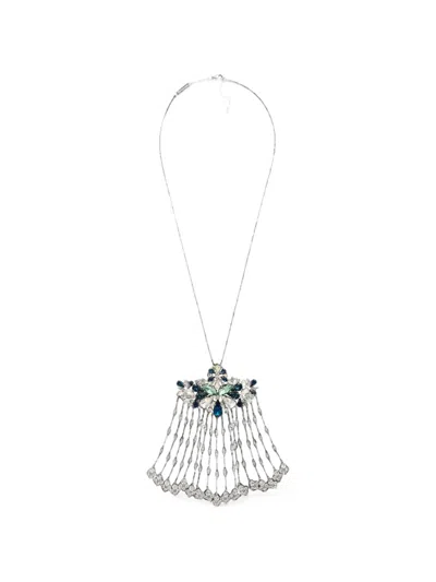 Rabanne Strass Jewel Necklace In Silver And Blue