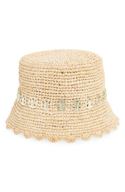 Rabanne Straw Bucket Hat In Natural/light Gold