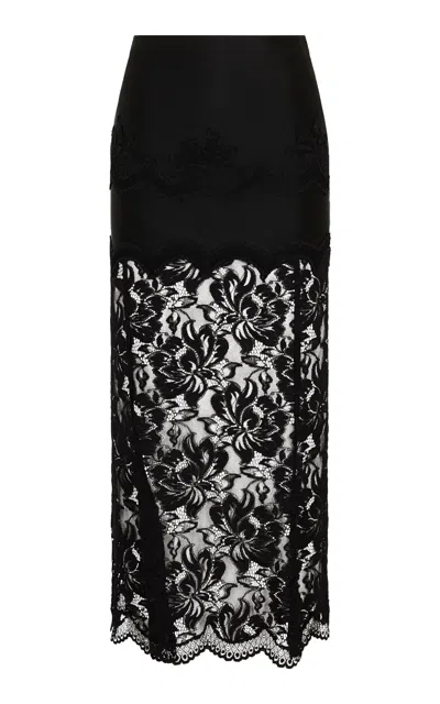 Rabanne Strech-lace Ruffled Maxi Skirt In Black