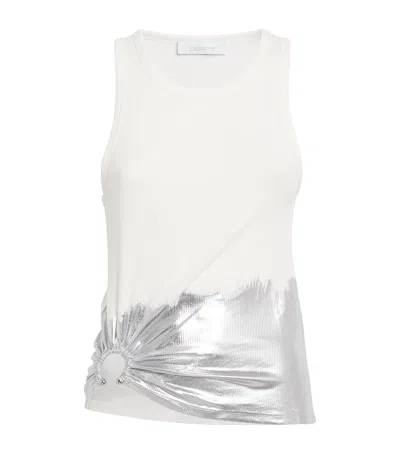 Rabanne Sleeveless Coast Tank Top With Silver Foil And Piercing Details In White
