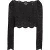 Rabanne Fitted Cropped Lace Top With Long Sleeves In Black