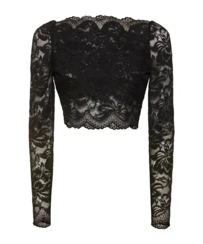 Rabanne Stretch Lace Knitted Short Blouse In Black