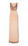 Rabanne Stretch-satin Draped Evening Gown In Neutral