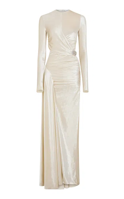 Rabanne Stretch-velvet Cutout Gown In Neutral