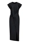 Rabanne Embellished Asymmetric Draped Satin-jersey Midi Dress In Black