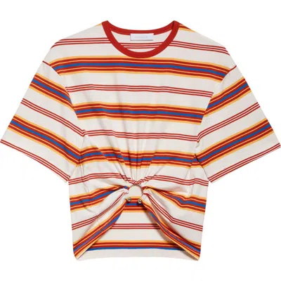 Rabanne Embellished Striped Cotton-blend Jersey T-shirt In Multi