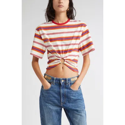 Rabanne Stripe Piercing Ring Crop T-shirt In Multi