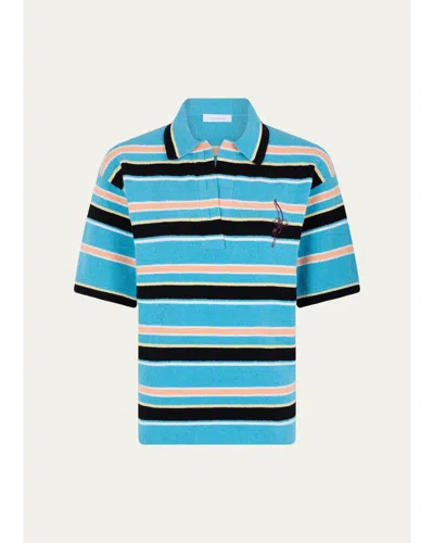 Rabanne Stripe Towelling Polo Shirt In Blue Stripe