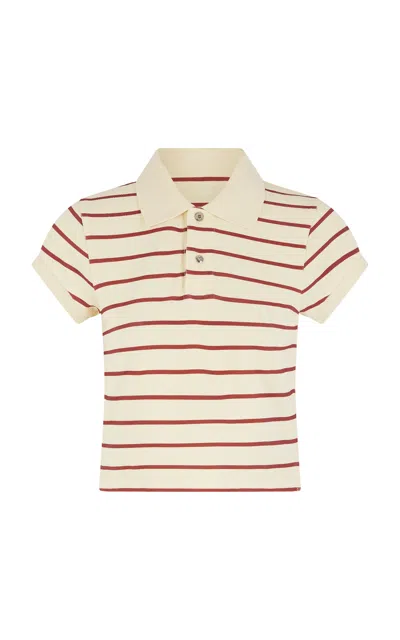 Rabanne Striped Cotton Polo Shirt In Neutral