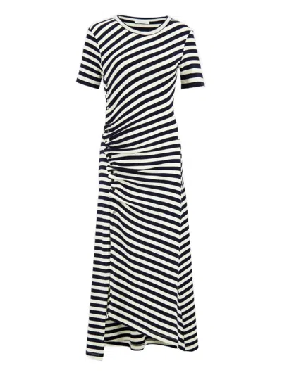 Rabanne Striped Gathered Midi Dress In Black
