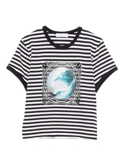 Rabanne Striped Graphic Top In Black