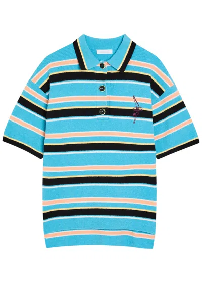 Rabanne Striped Logo-embroidered Cotton-blend Polo Shirt In Blue