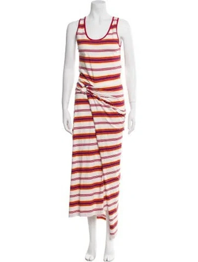 Pre-owned Rabanne Striped Long Dress W/ Tags In Red