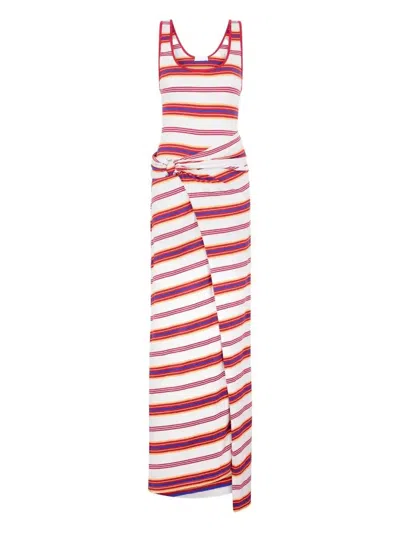 Rabanne Long Striped Maxi Dress With Tie Detail In Animal Print