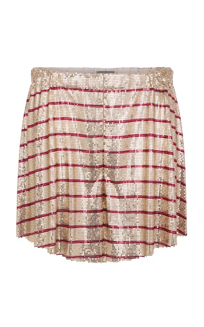 Rabanne Striped Metallic Mesh Shorts In Brown
