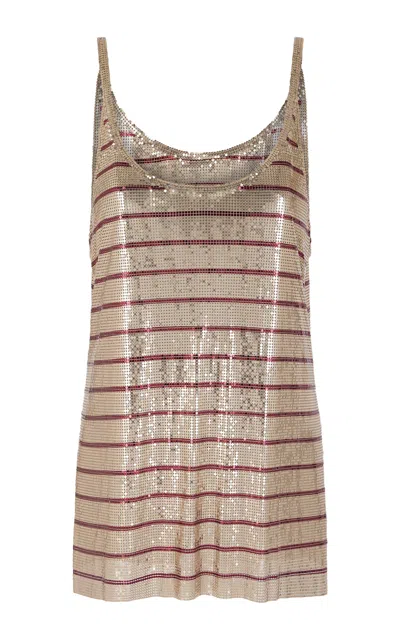 Rabanne Striped Metallic Mesh Tank Top In Brown