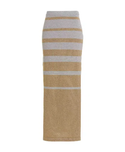 Rabanne Striped-pattern Lurex Maxi Skirt In Gray