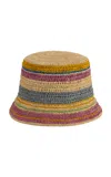 Rabanne Striped Raffia Bob Hat In Multi
