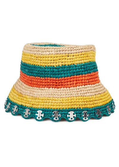 Rabanne Striped Raffia Bucket Hat In Multicoloured