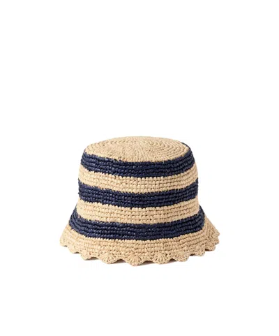 Rabanne Striped Raffia Bucket Hat In Blue