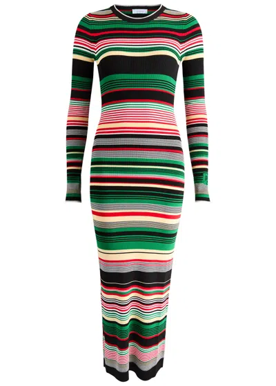 Rabanne Striped Ribbed-knit Midi Dress In Multicoloured 1