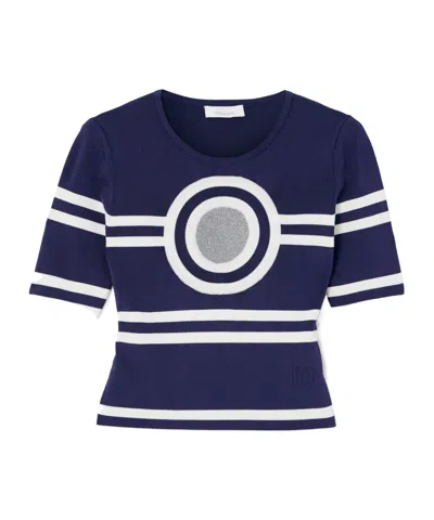 Rabanne Striped Ribbed Knit Top In Blue