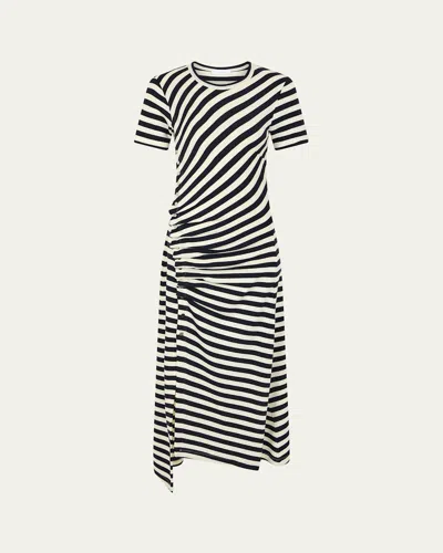 RABANNE STRIPED SHORT-SLEEVE RUCHED MIDI T-SHIRT DRESS