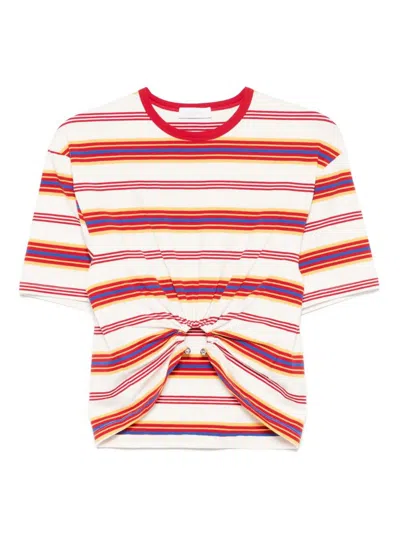 Rabanne Embellished Striped Cotton-blend Jersey T-shirt In Multi