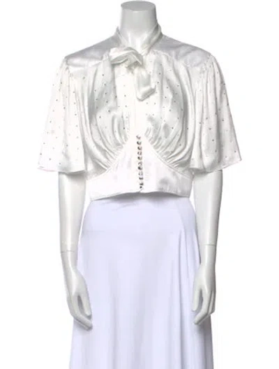 Pre-owned Rabanne Striped Tie Neck Crop Top In White