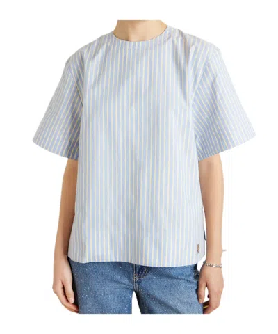 Rabanne Striped Cotton-poplin T-shirt In Blue