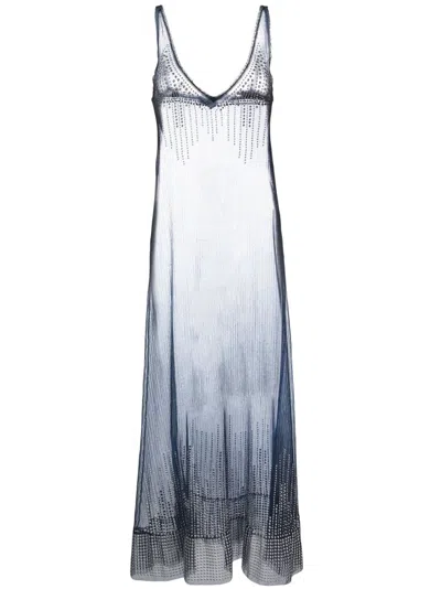 Rabanne Stud-detailed Sheer Long Dress In Navy