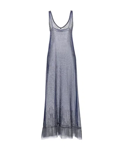 Rabanne Stud-detailed Sheer Long Dress In Gray