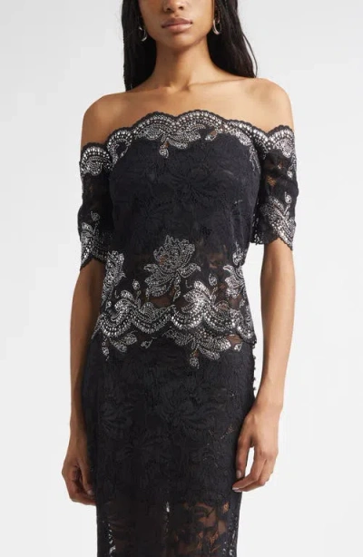 Rabanne Stud Embellished Off The Shoulder Lace Top In Purple