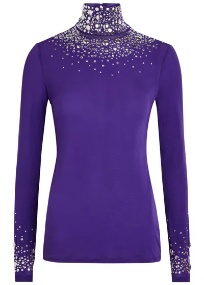 Rabanne Stud-embellished Stretch-jersey Top In Purple