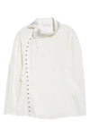 Rabanne Studded Asymmetric Reversed Satin Top In White