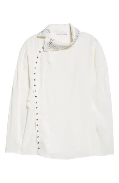 Rabanne Studded Asymmetric Reversed Satin Top In White