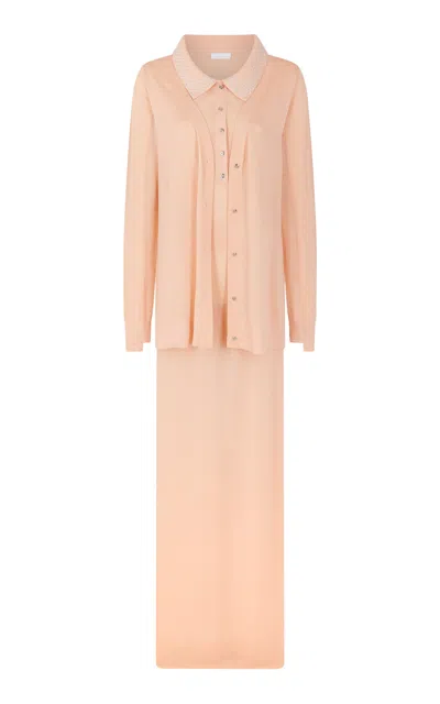 Rabanne Studded Knit Wool Maxi Dress In Pink