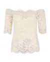 Rabanne Off-white Stretch Lace Short Sleeve Top In White